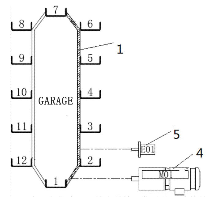 Schematic diagram of twelve parking spaces vertical circulation stereo garage